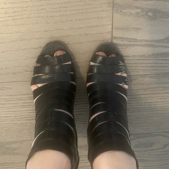 Miss Sixty (circa early 2000s) black leather open-toed bootie heels. - Picture 3 of 5